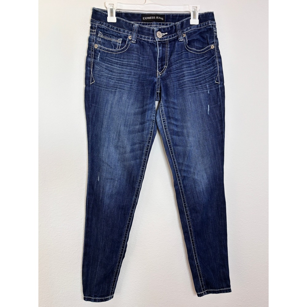 Express Stella Low Rise Legging Skinny Jeans Dark Wash Contrast Stitch Size 6R